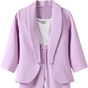 Girl's Shawl Collar Open Front Coat & Cami Top & Pants Set